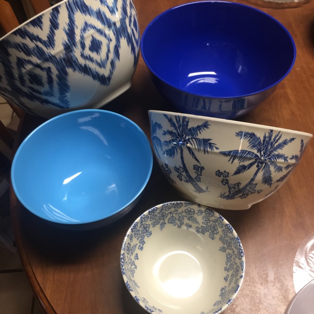 10 Pc Tropical Melamine Bowls w/Lids Blue & White - Picture 2 of 8